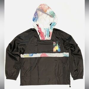 Disneyland Windbreaker Rain Jacket Hood Black Rainbow Pastels Tie Dye DISNEY
